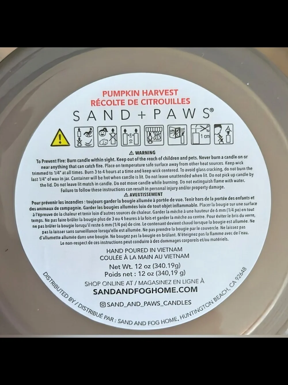 Sand + Paws Pumpkin Harvest 12 oz scented candle